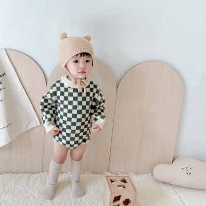 Baby Knitted Checkerboard Romper