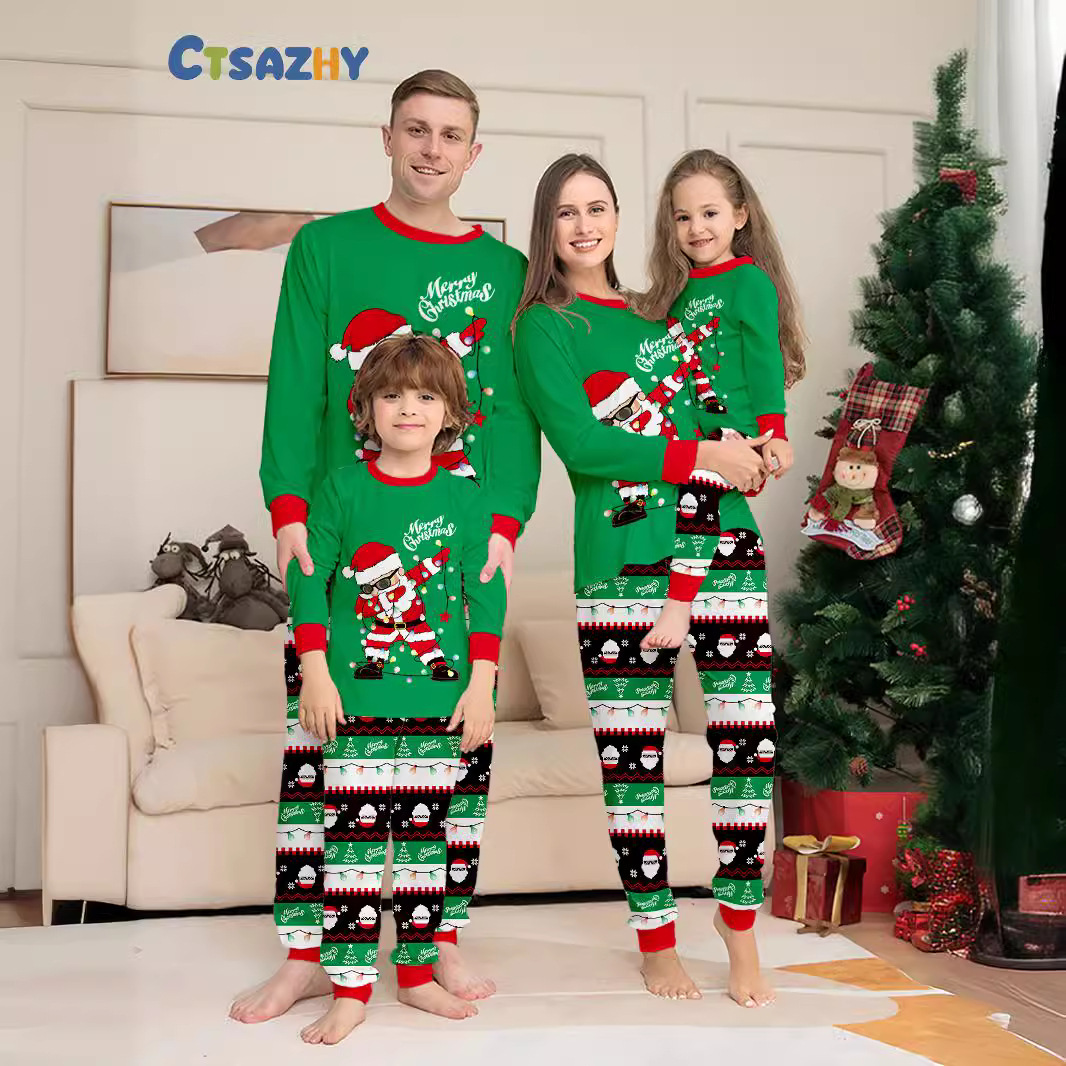 Holiday Santa Claus Print Matching Family Pajama Set | Long Sleeve