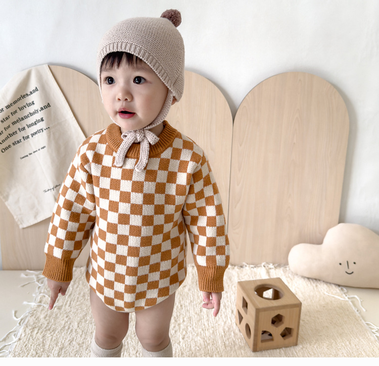 Baby Knitted Checkerboard Romper