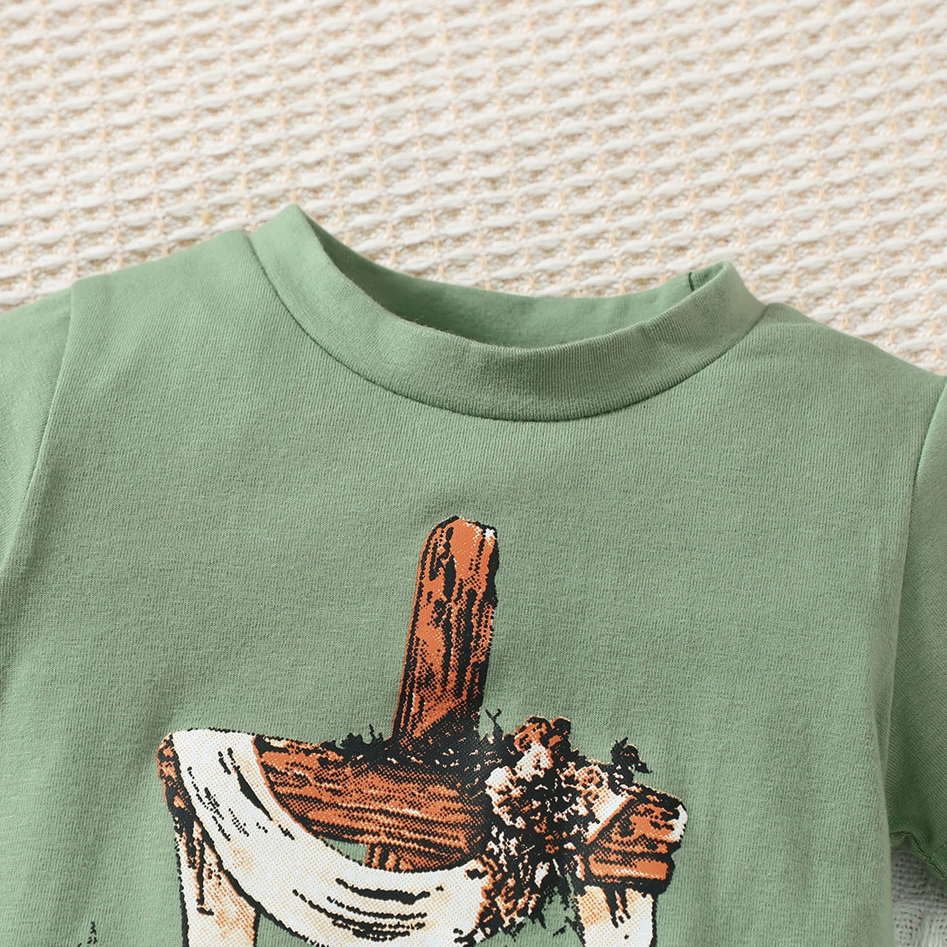 Cross-border Baby Boy Summer American Print Green Short-Sleeved Hatshirt