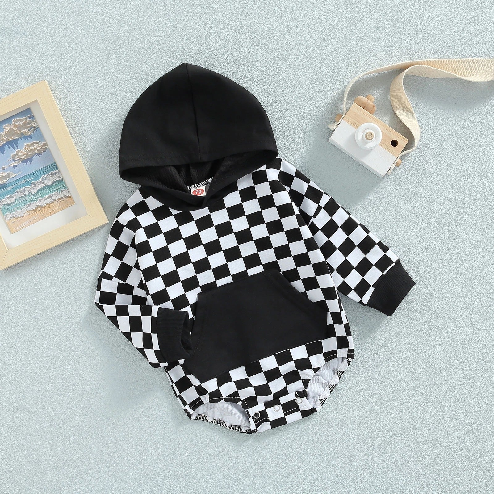 Baby plaid print hooded Bodysuit
