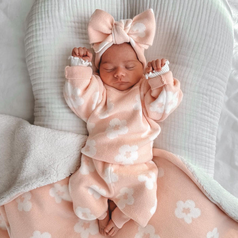 Baby Knitted Flower Sweater Set