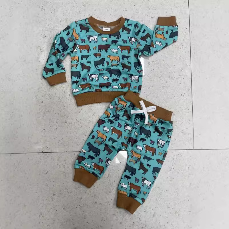 Long-sleeved Denim Print Sweatshirt Set
