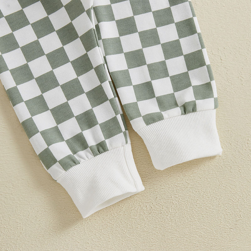Boys’ Checkered Long Sleeve and Long Pants Two-Piece Set