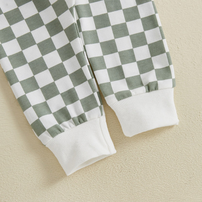 Boys’ Checkered Long Sleeve and Long Pants Two-Piece Set
