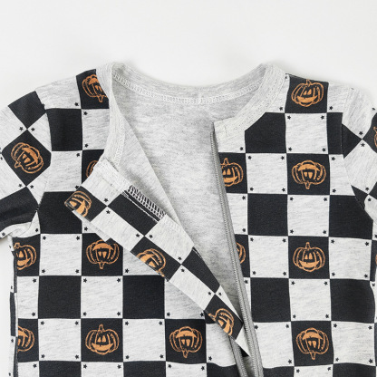 baby Checkered Pumpkin Zipper Romper