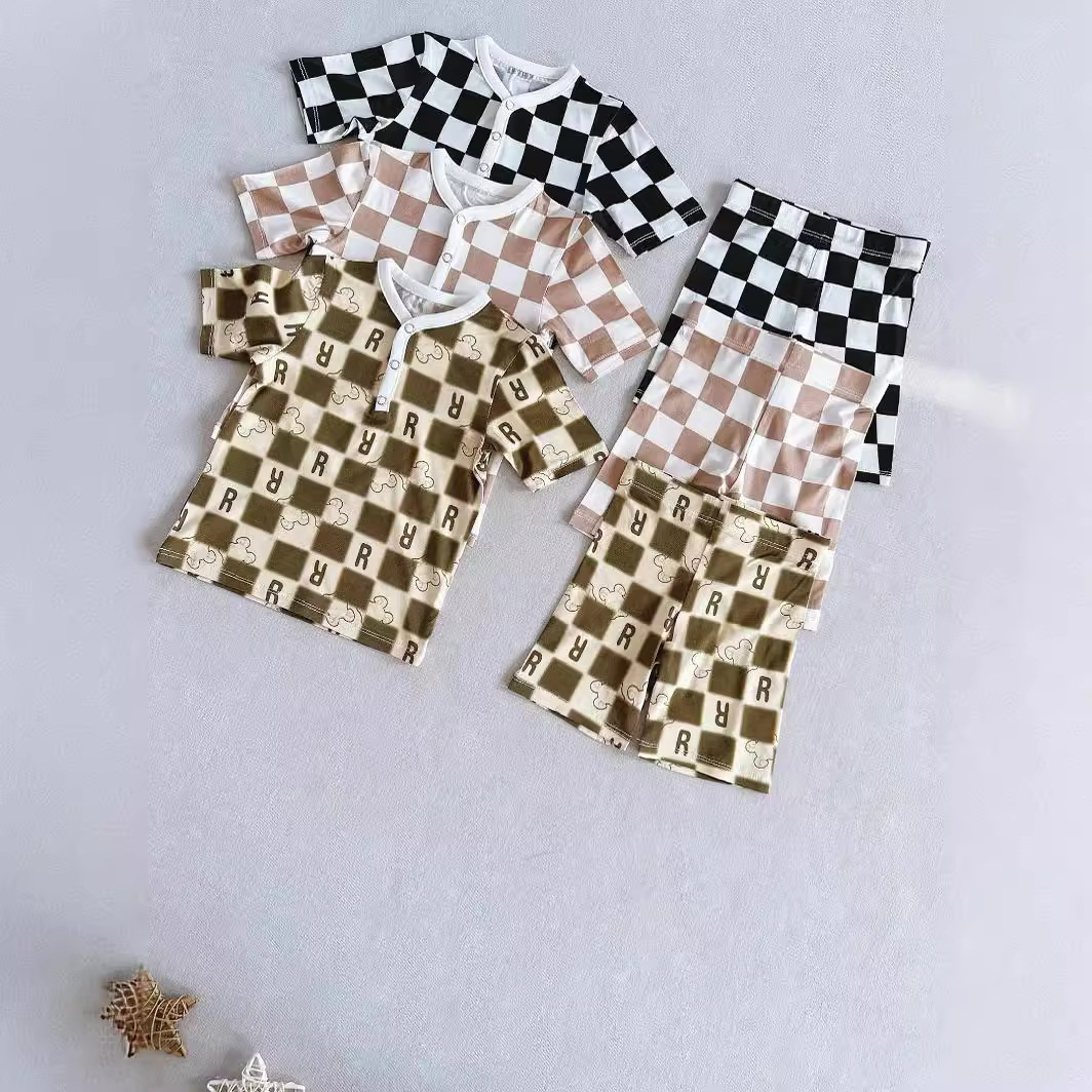 Children’s Bamboo Fiber Checkered Casual Two-Piece Set
