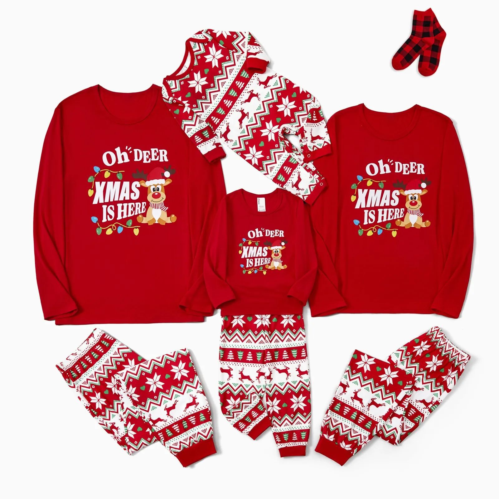 Christmas Themed Parent-Kid Printed Home Outfits