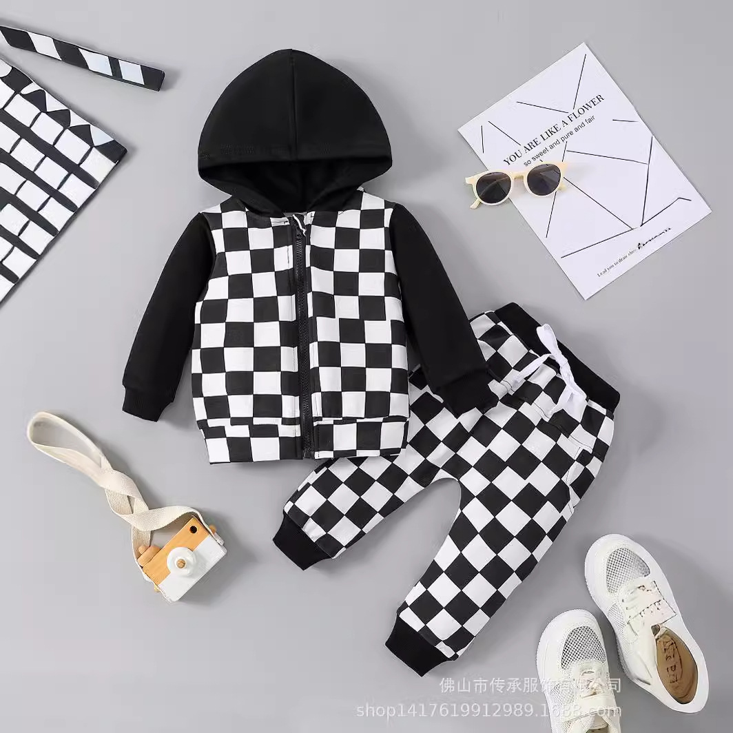 Baby Checkered Hooded Sweatshirt Set