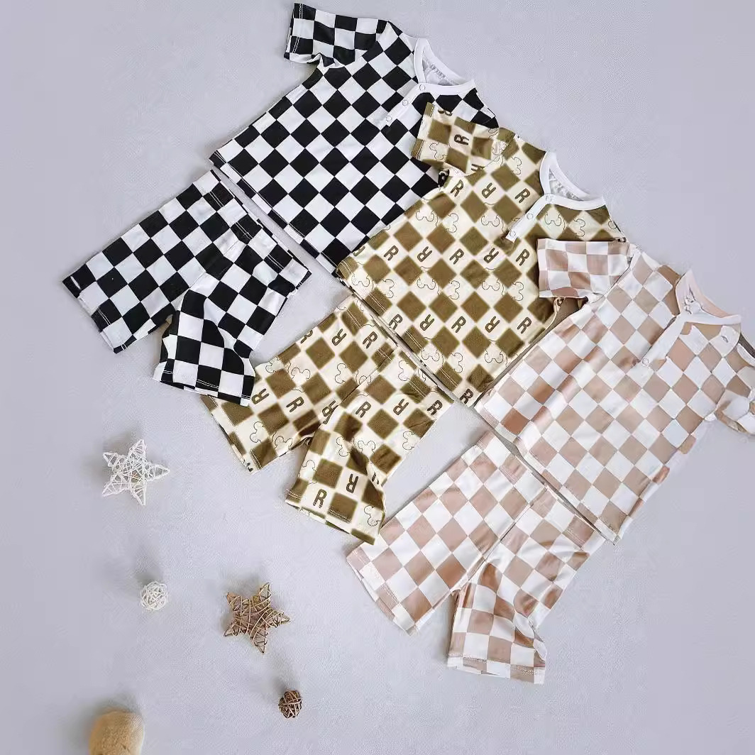 Children’s Bamboo Fiber Checkered Casual Two-Piece Set