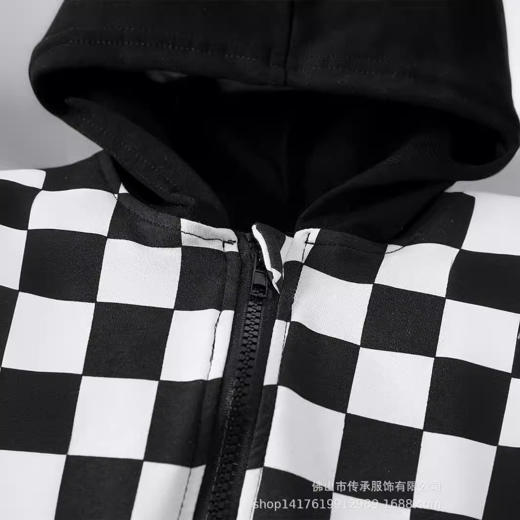 Baby Checkered Hooded Sweatshirt Set