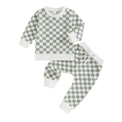 Boys’ Checkered Long Sleeve and Long Pants Two-Piece Set