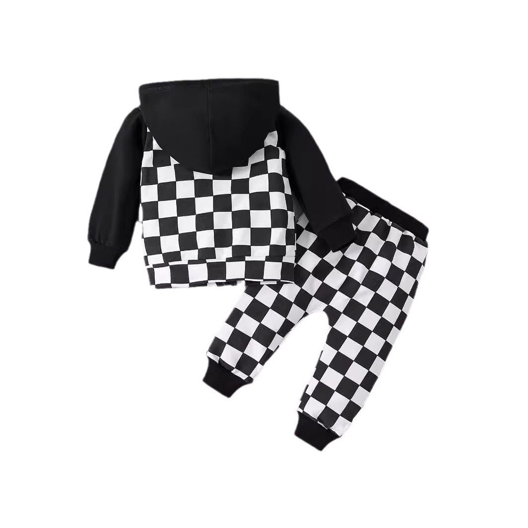 Baby Checkered Hooded Sweatshirt Set