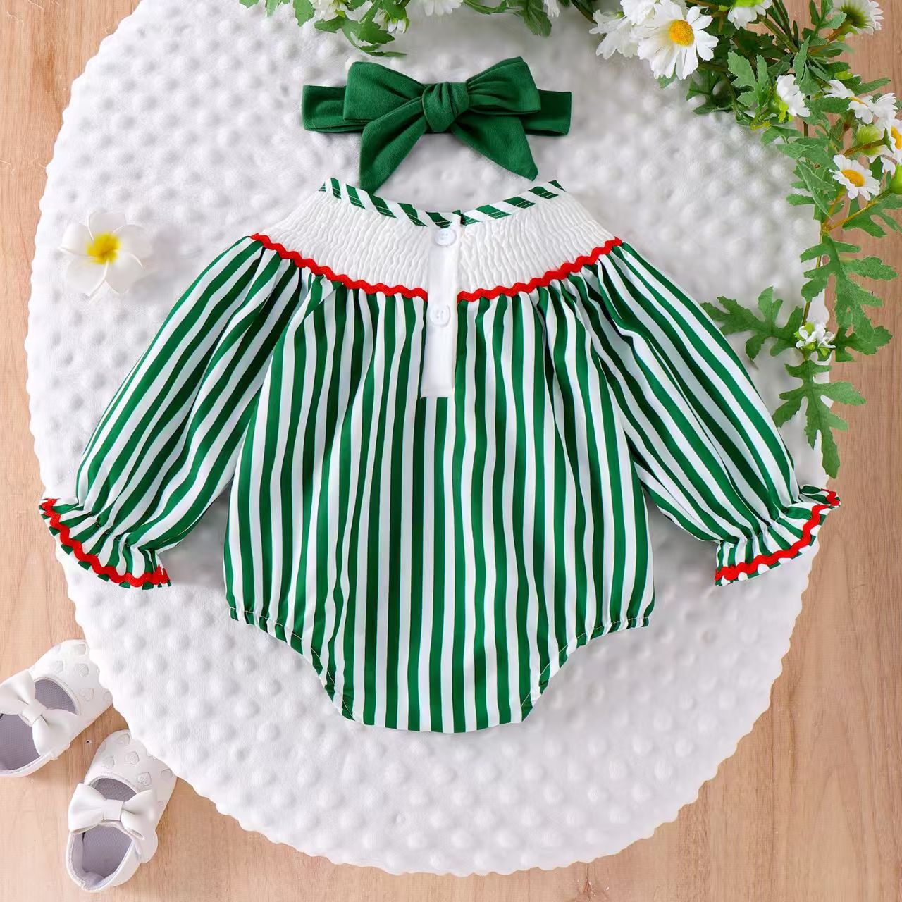 Baby Girl Four Leaf Clover Embroidered  Romper