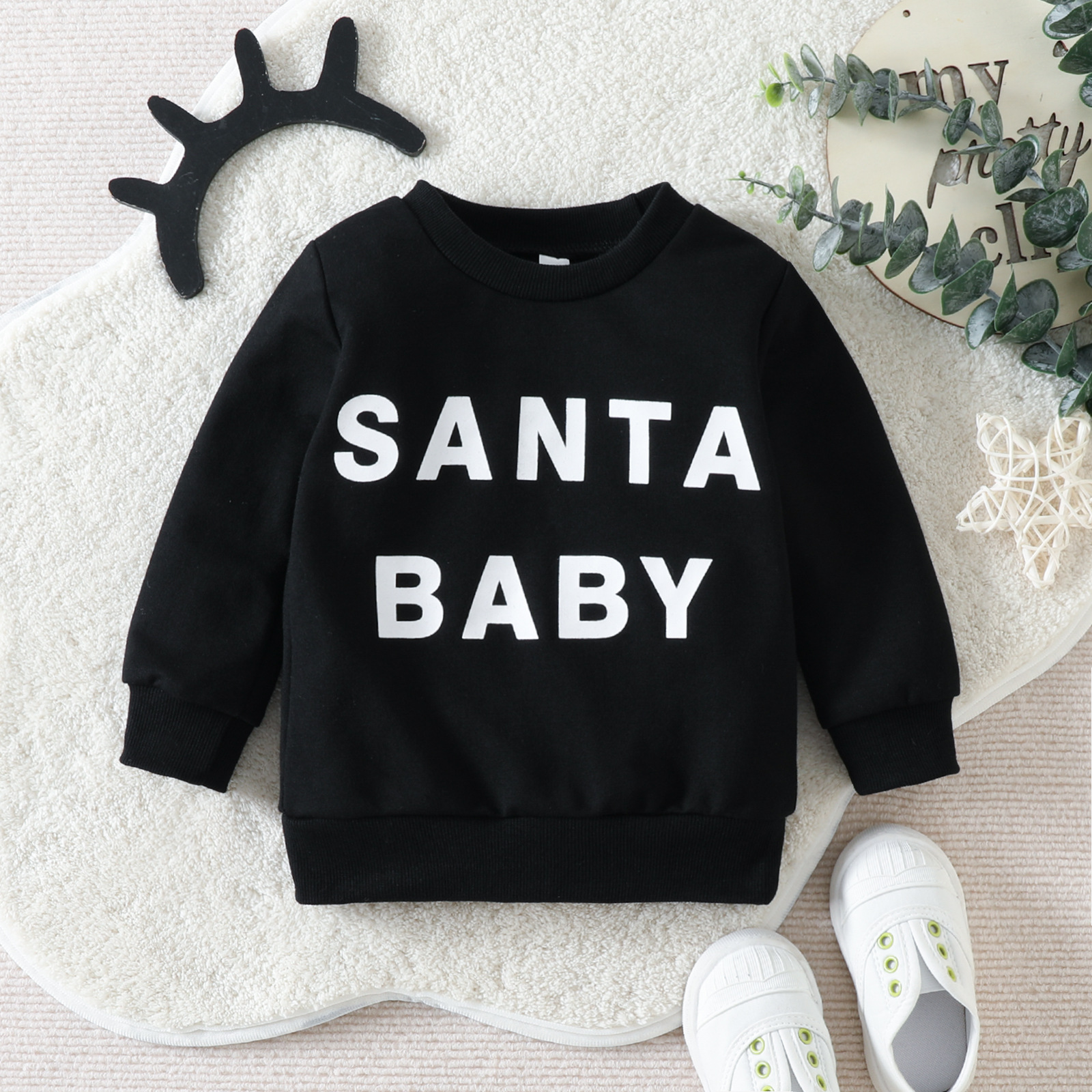 SANTA BABY Christmas Print Top
