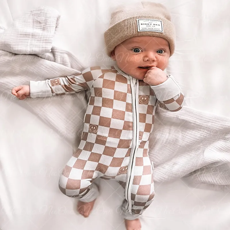 Baby Checkerboard Smiley Rompers