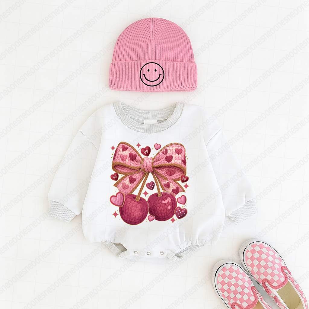 Baby Valentine's Day Faux Knit Printed Romper