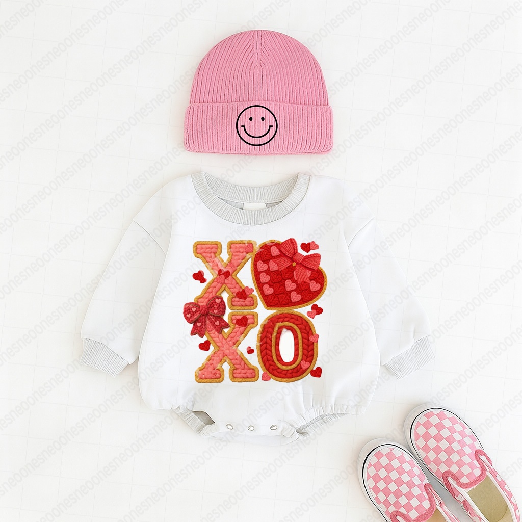Baby Valentine's Day Faux Knit Printed Romper