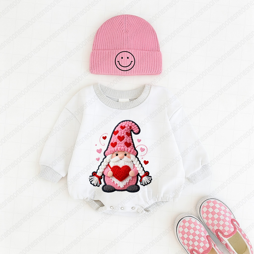 Baby Valentine's Day Faux Knit Printed Romper