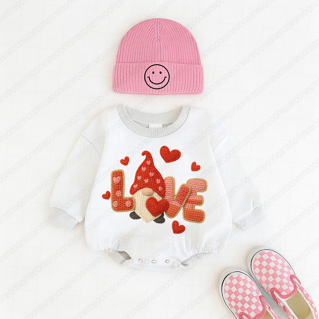 Baby Valentine's Day Faux Knit Printed Romper