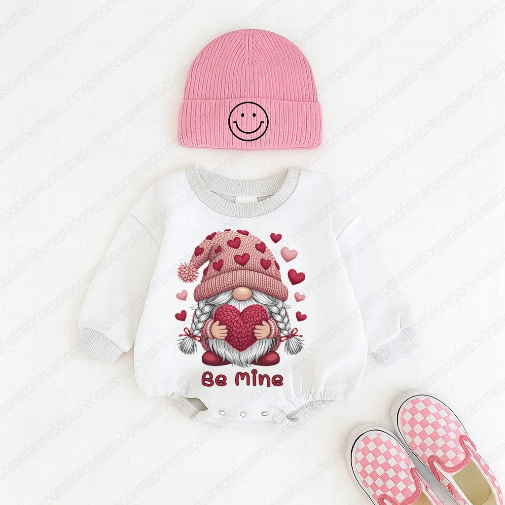 Baby Valentine's Day Faux Knit Printed Romper