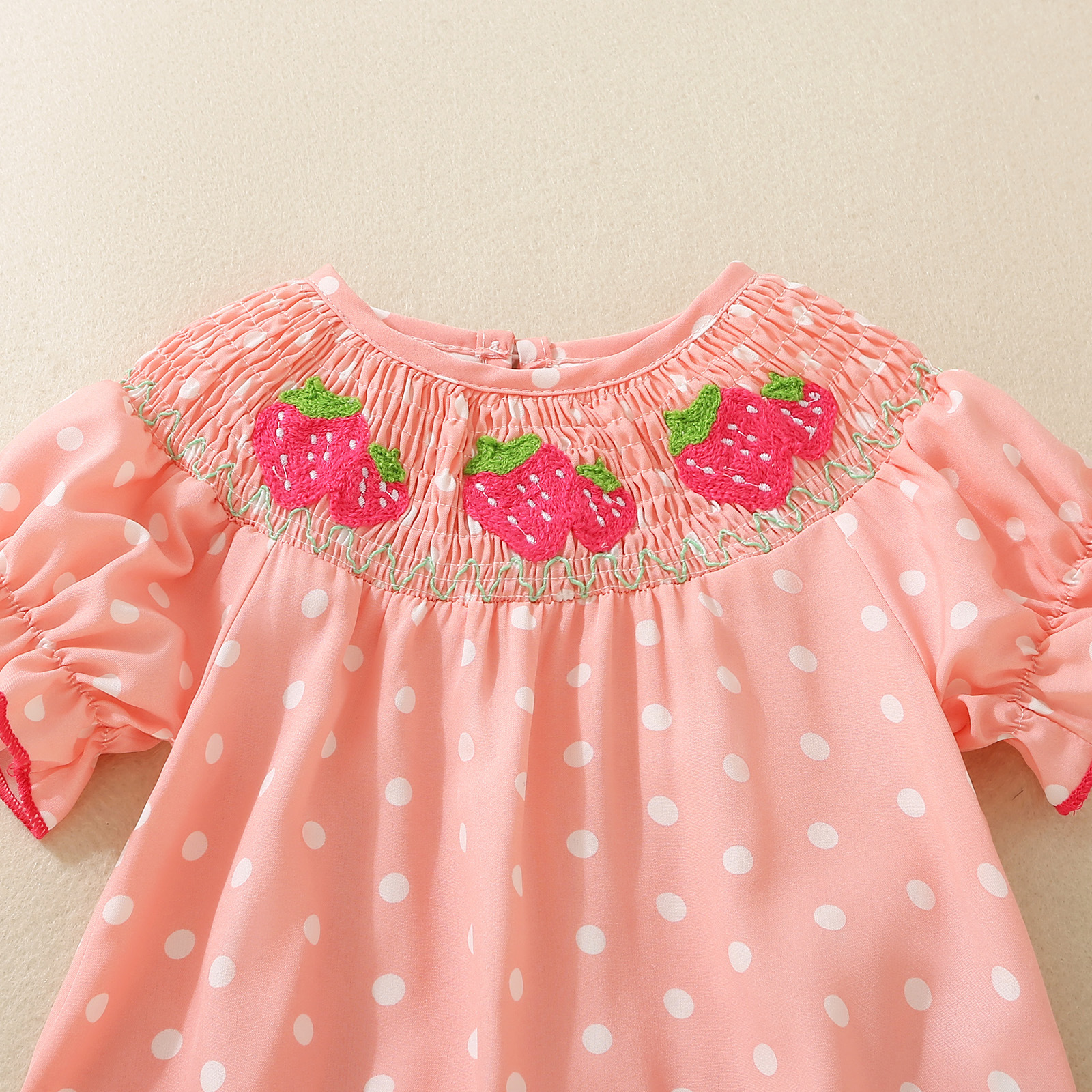 Pink Triangle Romper with Strawberry Embroidery
