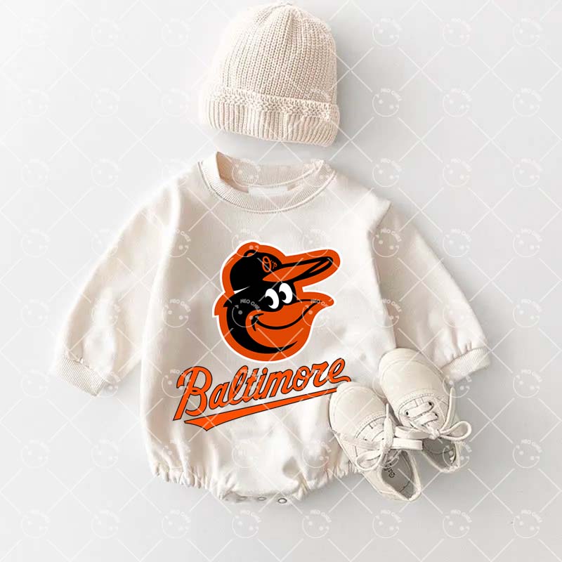 Baby Baltimore Orioles Baseball Romper and Adult Sweatshirt