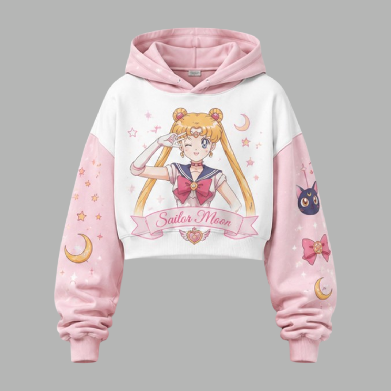 Sailor Moon Women's Cropped Long Sleeve Hoodie & High Waist Jogger Pants 2 Piece Tracksuit Set
