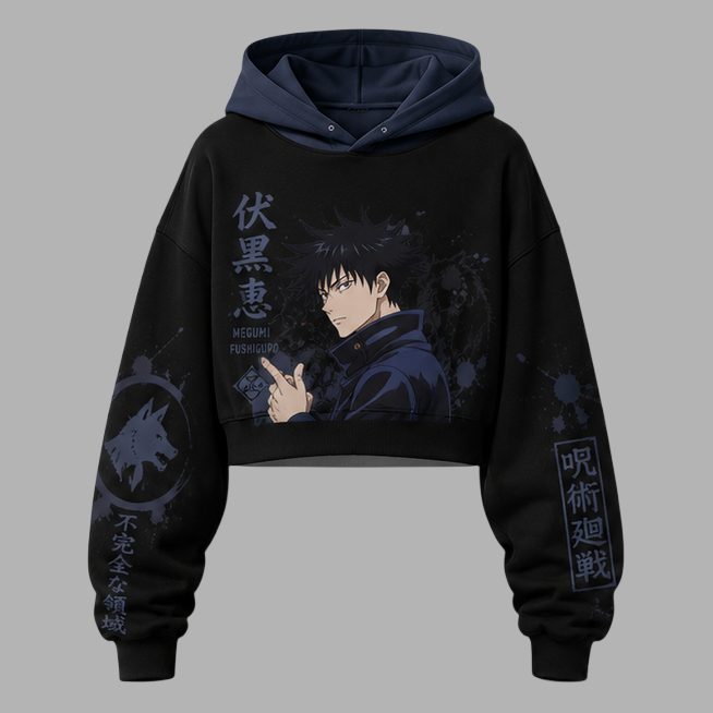 Jujutsu Kaisen Women's Cropped Long Sleeve Hoodie & High Waist Jogger Pants 2 Piece Tracksuit Set