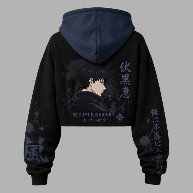 Jujutsu Kaisen Women's Cropped Long Sleeve Hoodie & High Waist Jogger Pants 2 Piece Tracksuit Set