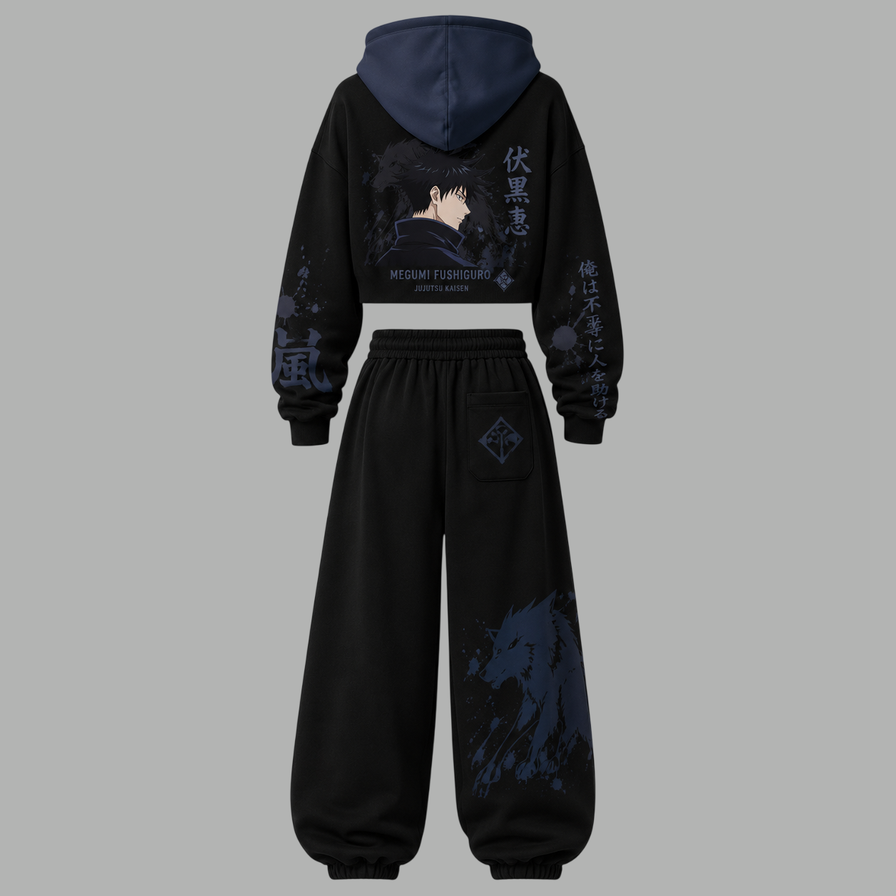 Jujutsu Kaisen Women's Cropped Long Sleeve Hoodie & High Waist Jogger Pants 2 Piece Tracksuit Set
