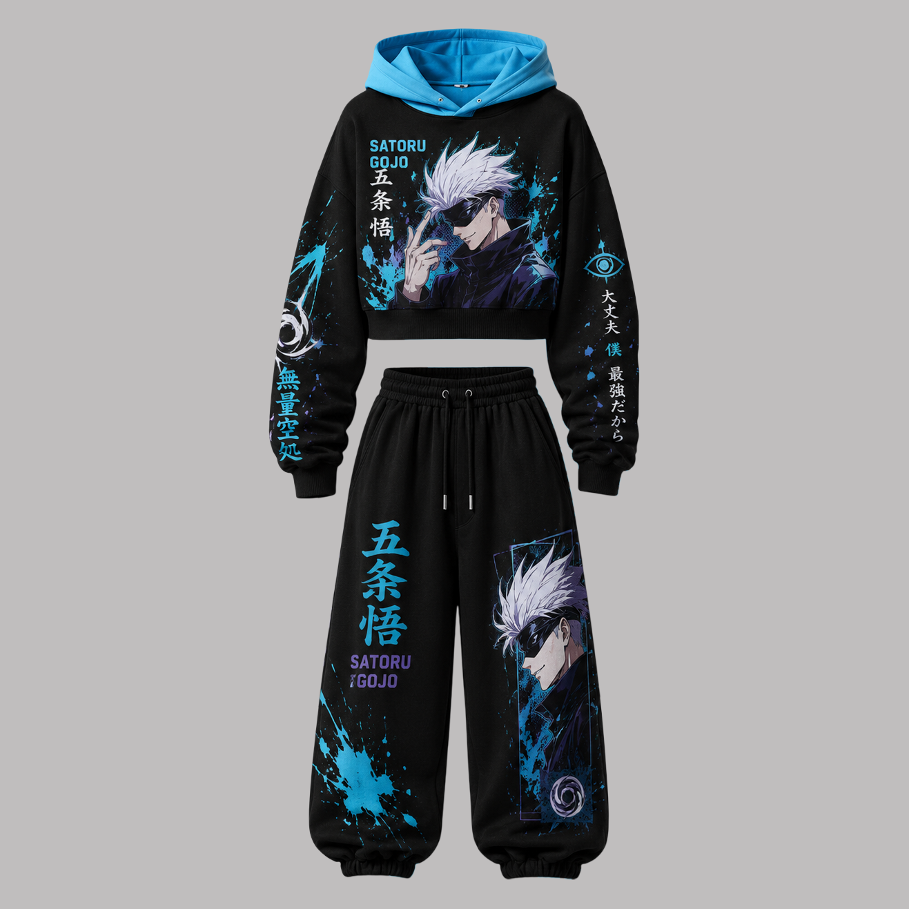 Jujutsu Kaisen Women's Cropped Long Sleeve Hoodie & High Waist Jogger Pants 2 Piece Tracksuit Set
