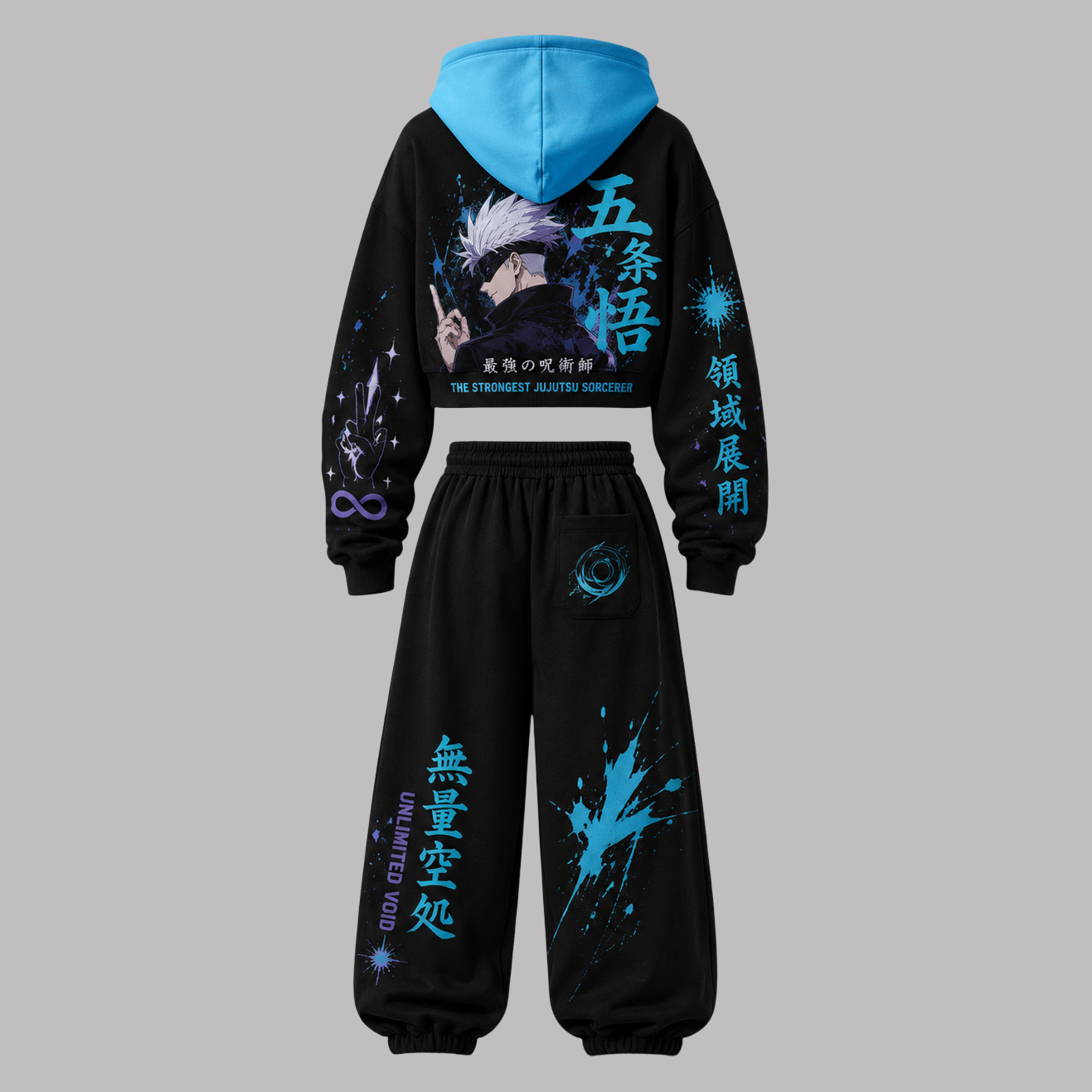 Jujutsu Kaisen Women's Cropped Long Sleeve Hoodie & High Waist Jogger Pants 2 Piece Tracksuit Set