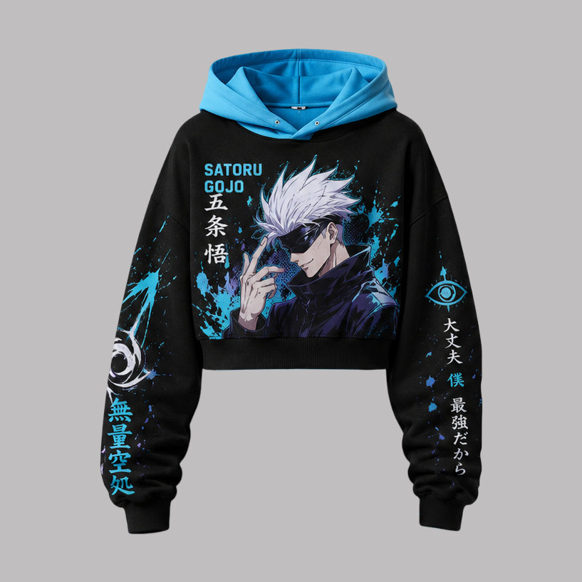 Jujutsu Kaisen Women's Cropped Long Sleeve Hoodie & High Waist Jogger Pants 2 Piece Tracksuit Set