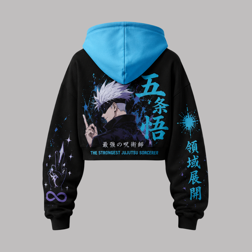 Jujutsu Kaisen Women's Cropped Long Sleeve Hoodie & High Waist Jogger Pants 2 Piece Tracksuit Set