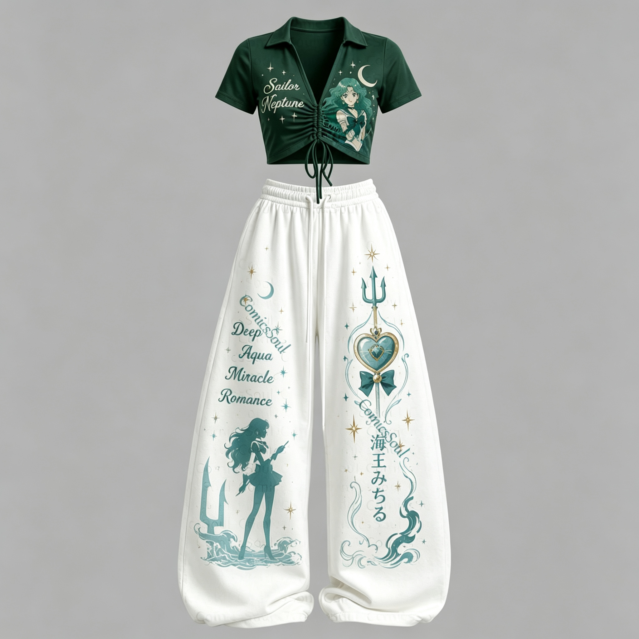 Sailor Moon Drawstring Short Sleeve Top & Long Pants Two-Piece Set