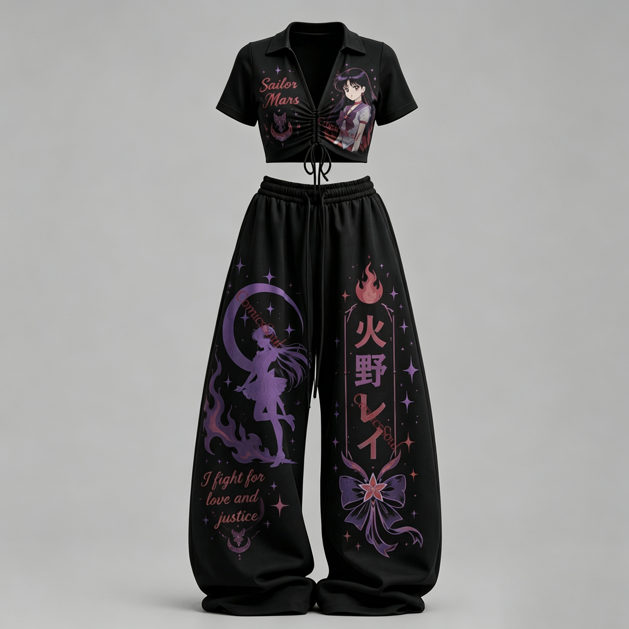 Sailor Moon Drawstring Short Sleeve Top & Long Pants Two-Piece Set