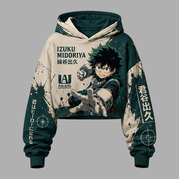 My Hero Academia Women's Cropped Long Sleeve Hoodie & High Waist Jogger Pants 2 Piece Tracksuit Set