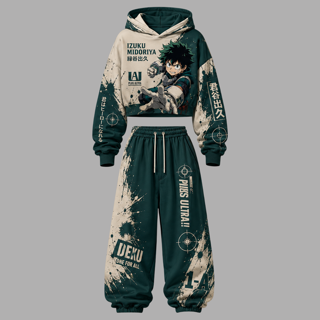 My Hero Academia Women's Cropped Long Sleeve Hoodie & High Waist Jogger Pants 2 Piece Tracksuit Set