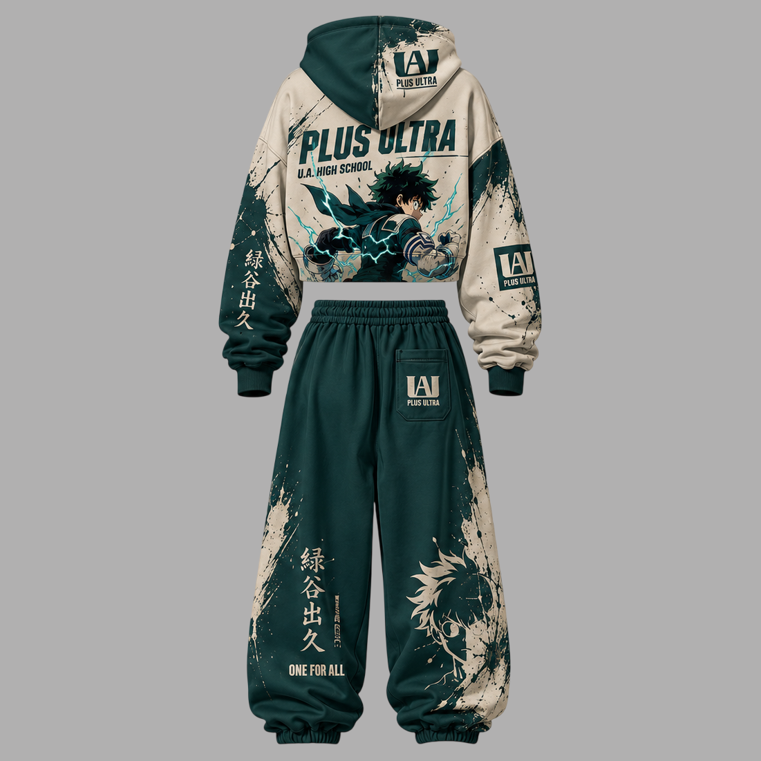 My Hero Academia Women's Cropped Long Sleeve Hoodie & High Waist Jogger Pants 2 Piece Tracksuit Set