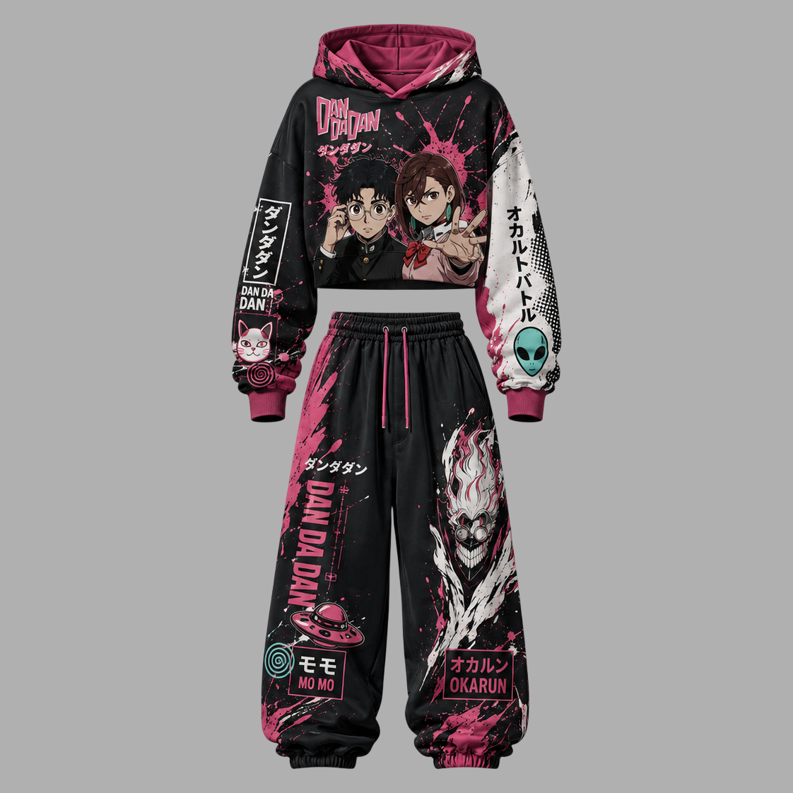 Dandadan Women's Cropped Long Sleeve Hoodie & High Waist Jogger Pants 2 Piece Tracksuit Set