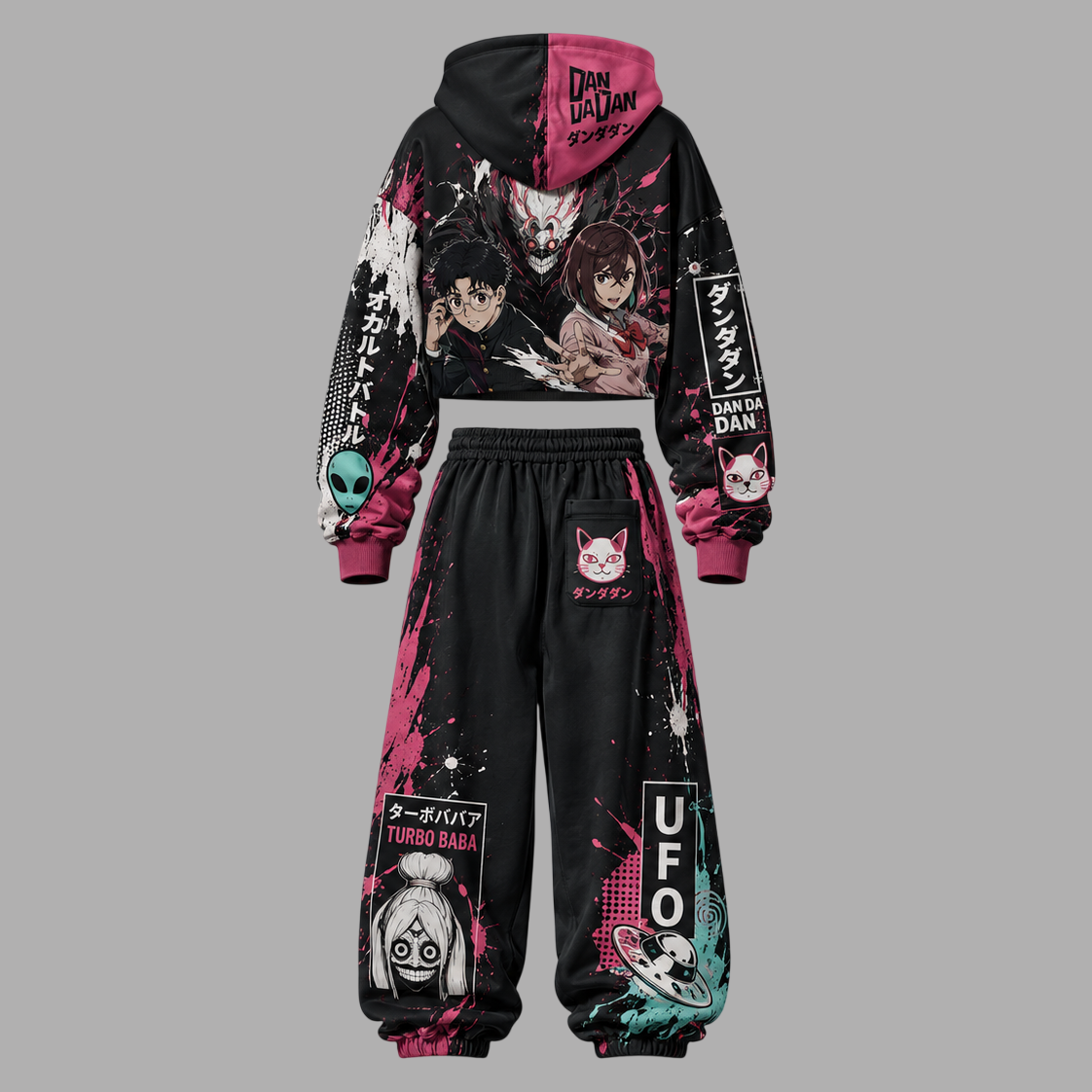 Dandadan Women's Cropped Long Sleeve Hoodie & High Waist Jogger Pants 2 Piece Tracksuit Set