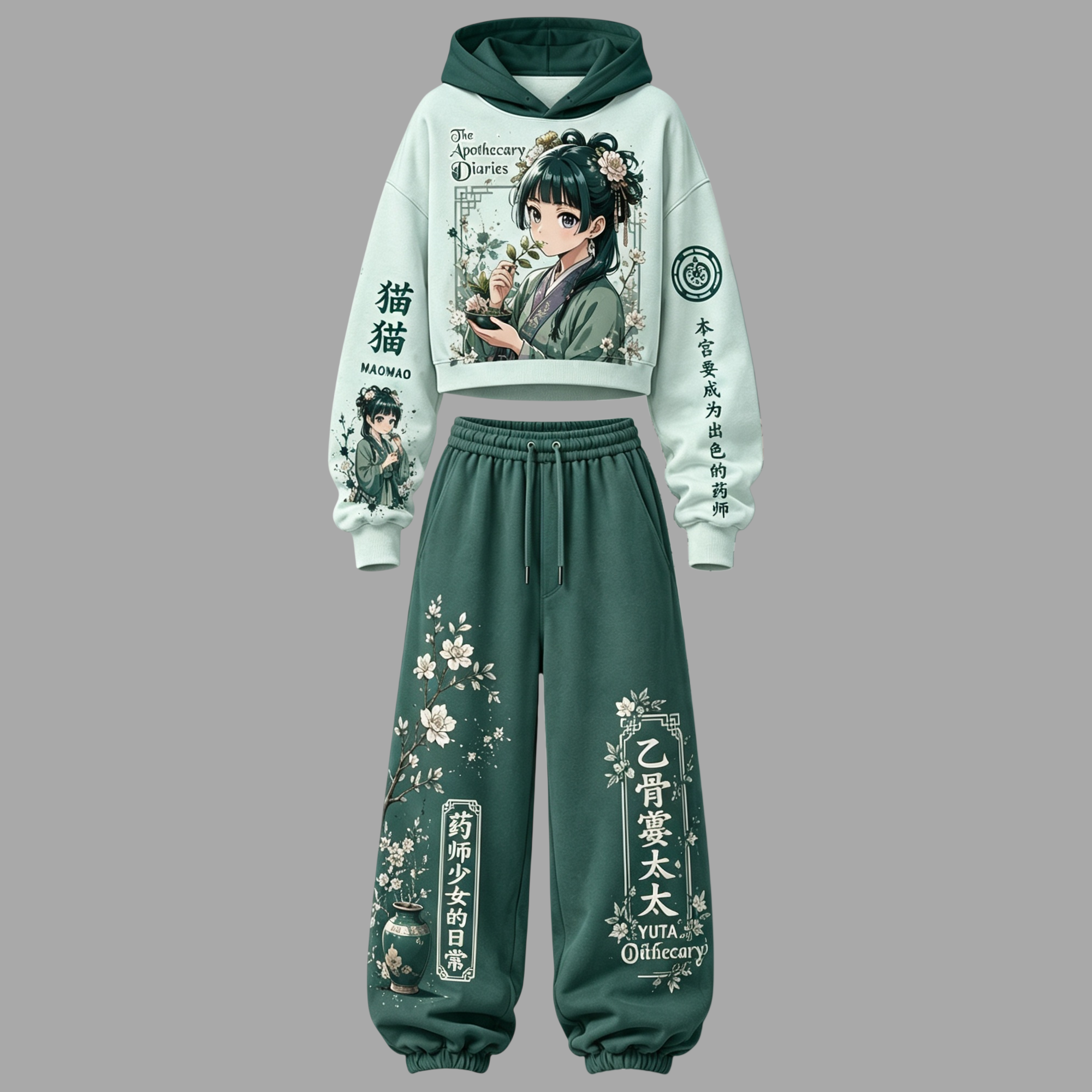 The Apothecary Diaries Women's Cropped Long Sleeve Hoodie & High Waist Jogger Pants 2 Piece Tracksuit Set