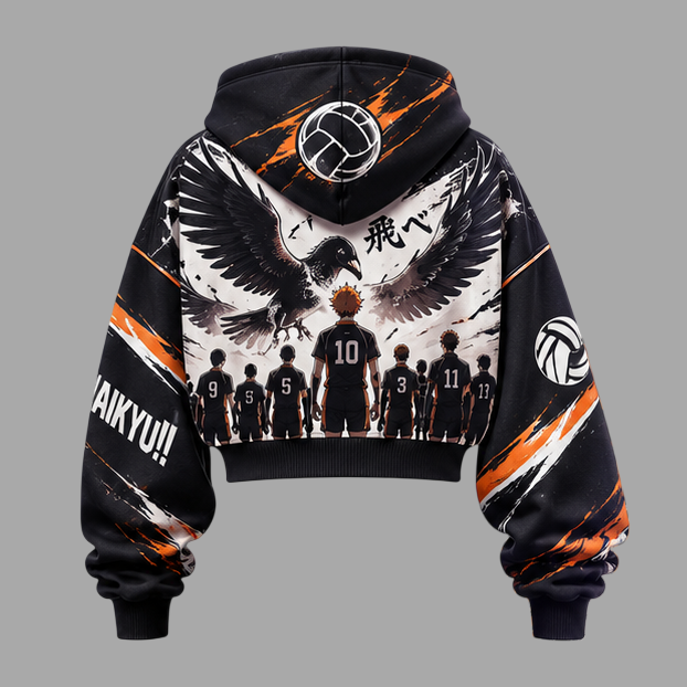 Haikyuu!! Women's Cropped Long Sleeve Hoodie & High Waist Jogger Pants 2 Piece Tracksuit Set