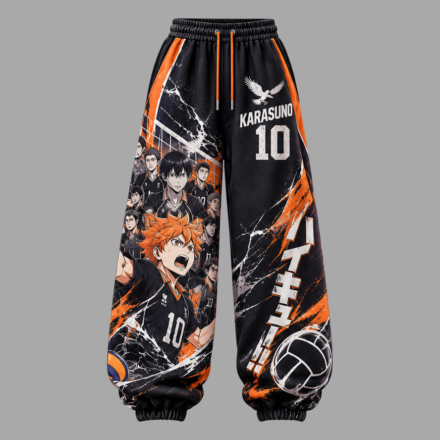 Haikyuu!! Women's Cropped Long Sleeve Hoodie & High Waist Jogger Pants 2 Piece Tracksuit Set