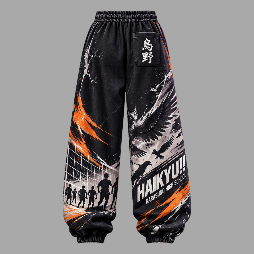 Haikyuu!! Women's Cropped Long Sleeve Hoodie & High Waist Jogger Pants 2 Piece Tracksuit Set