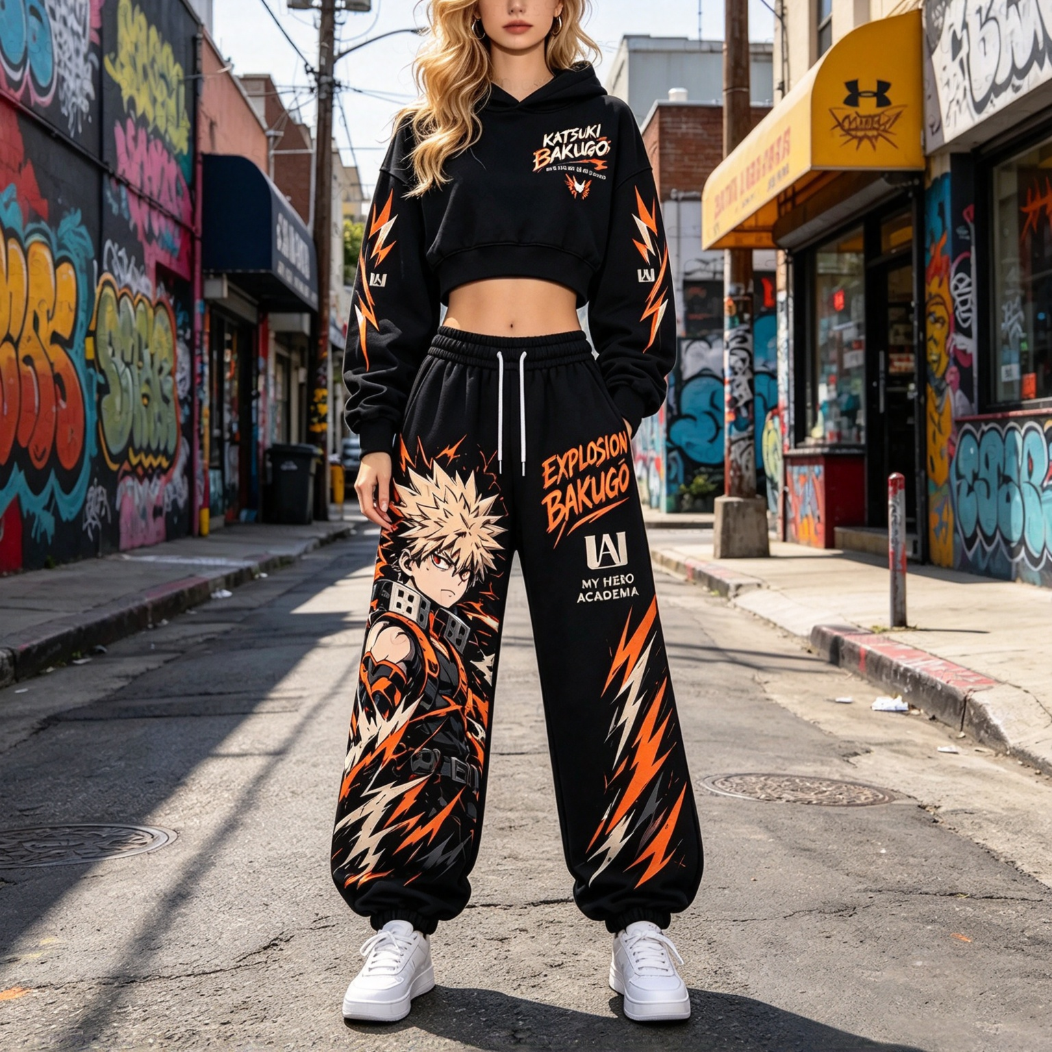 My Hero Academia Women's Cropped Long Sleeve Hoodie & High Waist Jogger Pants 2 Piece Tracksuit Set