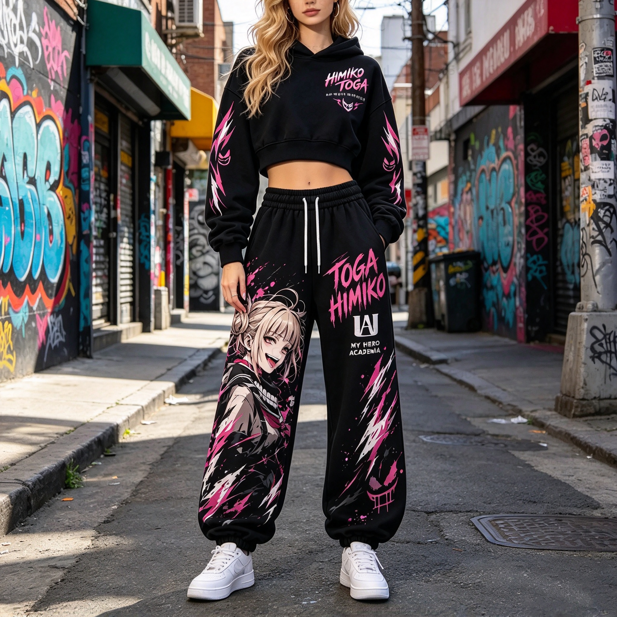 My Hero Academia Women's Cropped Long Sleeve Hoodie & High Waist Jogger Pants 2 Piece Tracksuit Set