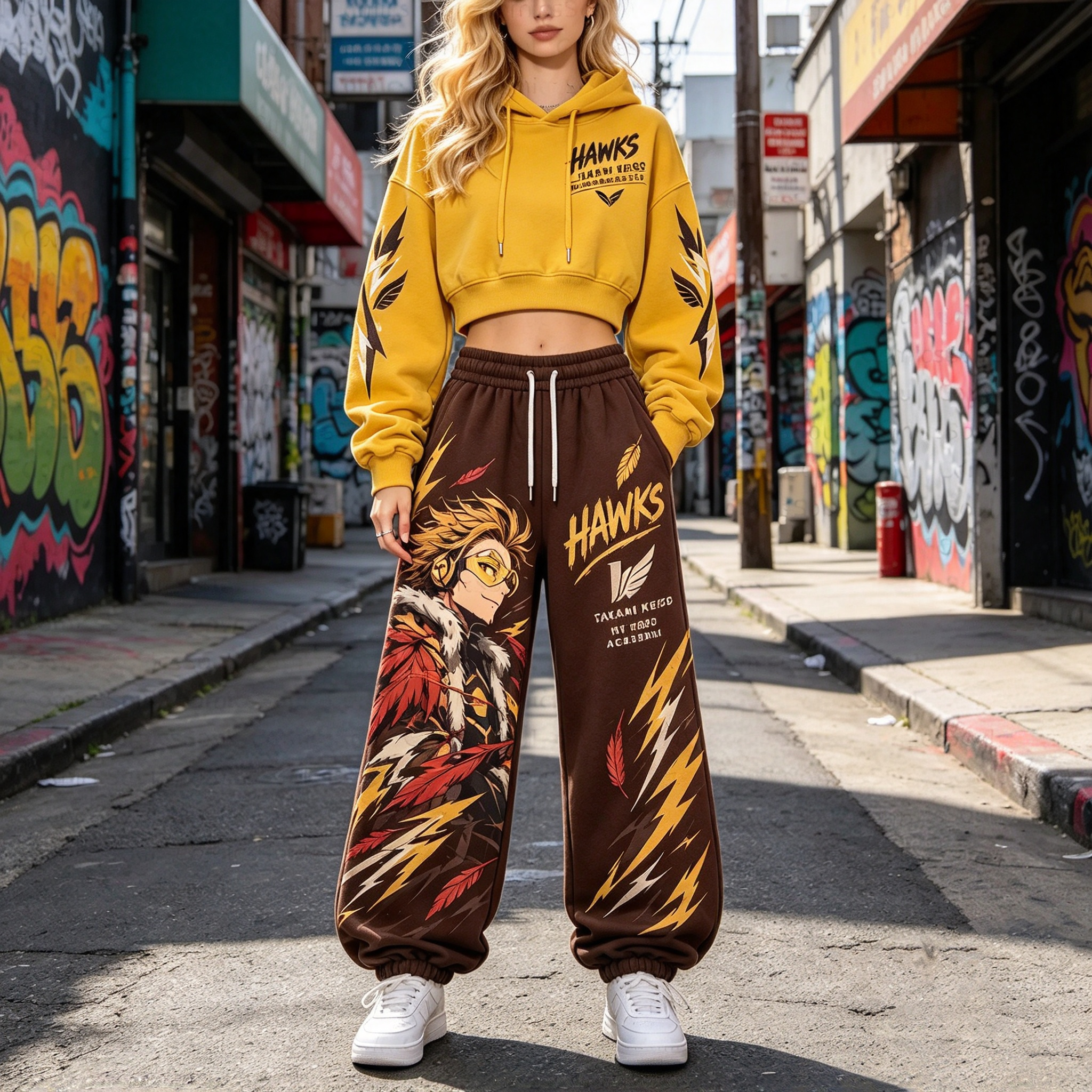 My Hero Academia Women's Cropped Long Sleeve Hoodie & High Waist Jogger Pants 2 Piece Tracksuit Set