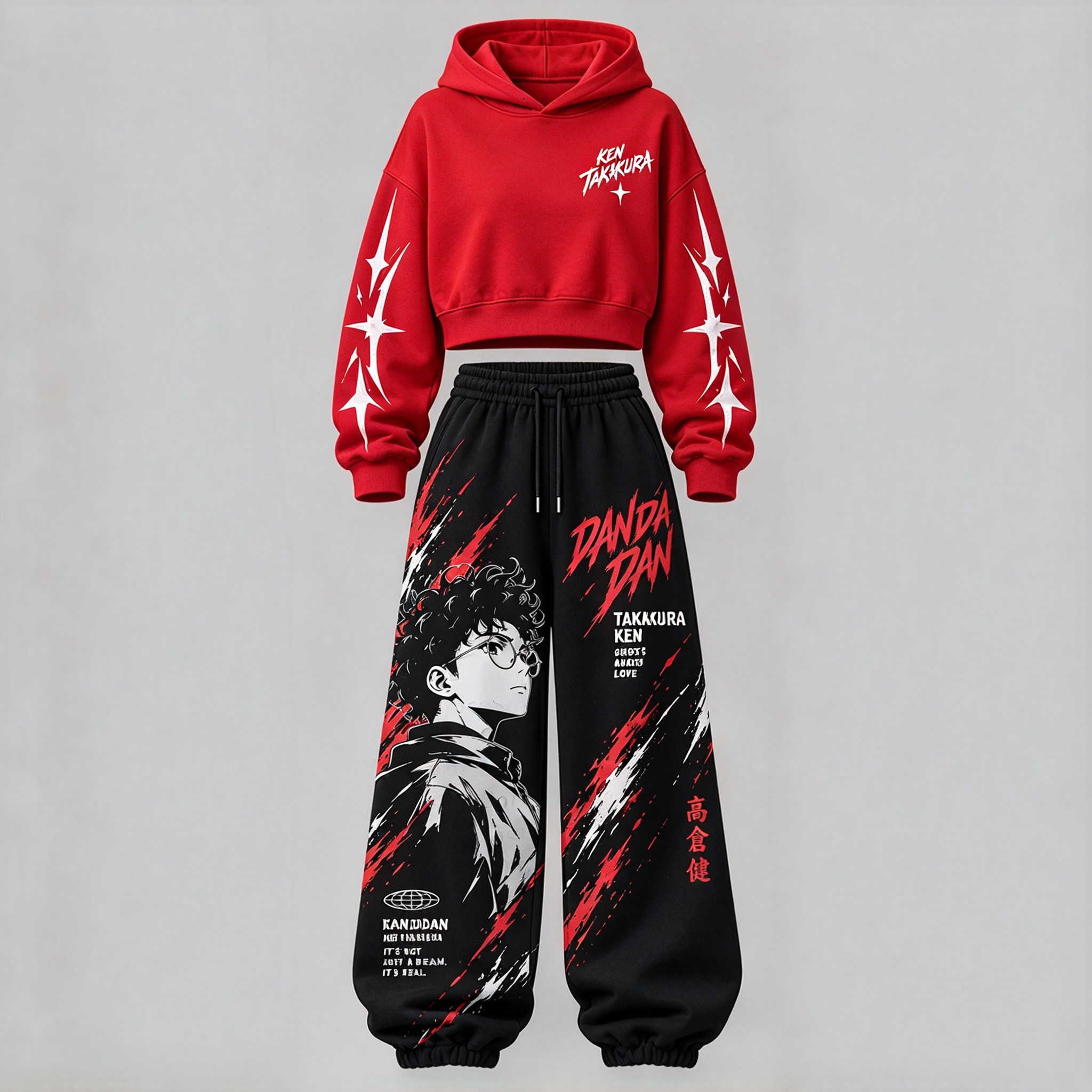 Dandadan Women's Cropped Long Sleeve Hoodie & High Waist Jogger Pants 2 Piece Tracksuit Set
